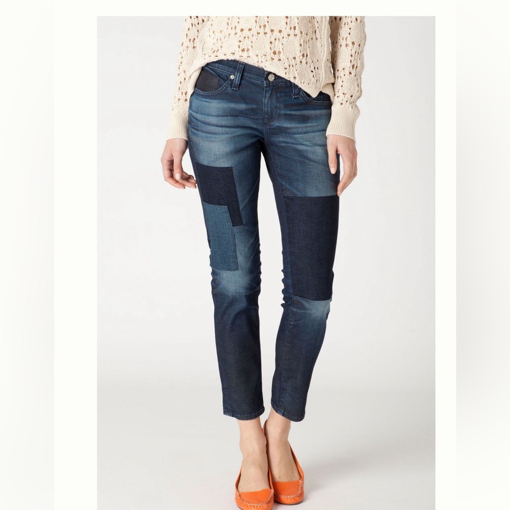 AG Adriano Goldschmied Women's Straight Leg Patchwork Jeans in Dark Blue